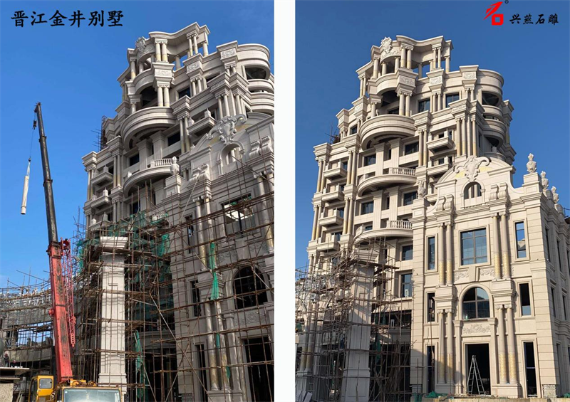 Η Xingyan Stone Carving Craftsmance δημιουργεί ένα μοντέλο για το εξωτερικό τοίχο του Jinjiang Jinjing Villa