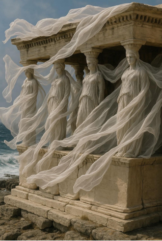 #Caryatids που ρέουν στον άνεμο# Το στυλ της γλυπτικής συνδέεται στενά με την αρχαία ελληνική τέχνη