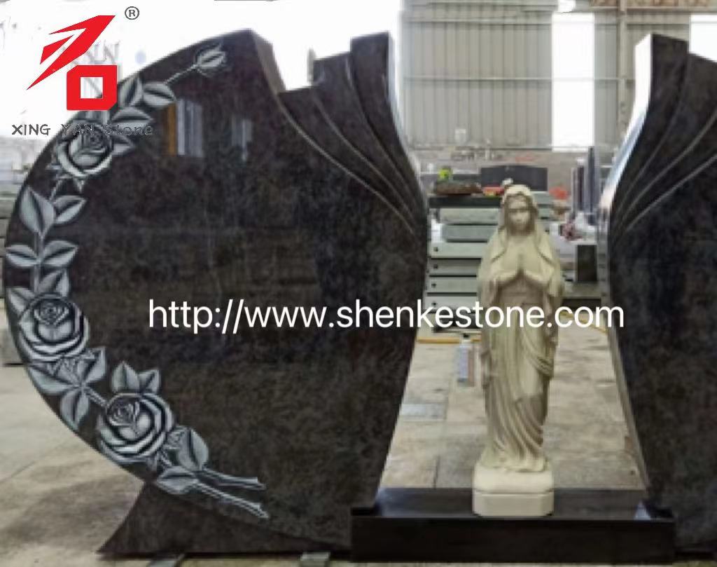 Διπλό σκαλιστό τριαντάφυλλο Mary Headstone Bahama Blue Granite
